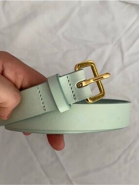 Jcrew NEW Classic Gold-Buckle Mint Blue Leather Belt